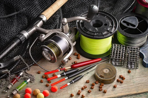 Spinning Fishing Rods Old Background — Stock Photo, Image