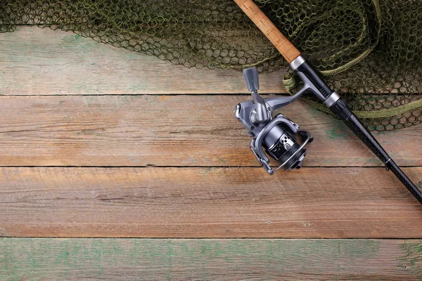 Attrezzatura Pesca Tavolo Legno — Foto Stock