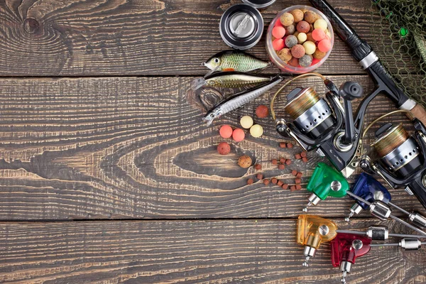 Aparejo Pesca Una Mesa Madera — Foto de Stock