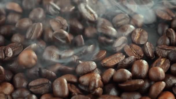 Chicchi Caffè Tostati Con Fumo Una Padella — Video Stock