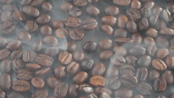 Chicchi Caffè Tostati Con Fumo Una Padella — Video Stock