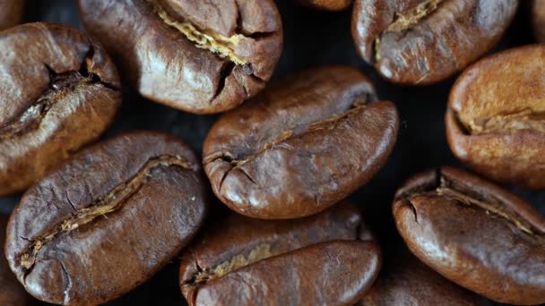 Roasted Coffee Beans Mixed Spoon Smoke Pan — Stock Video