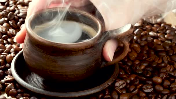 Hot Coffee Cup Steam Old Background — Stock Video