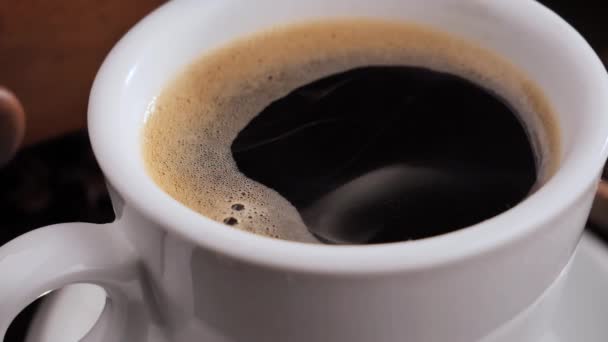 Гаряча Кава Чашці Парою Старому Тлі — стокове відео