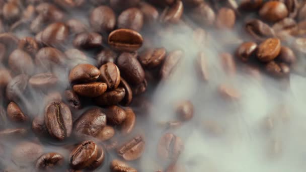 Chicchi Caffè Tostati Con Fumo Una Padella — Video Stock