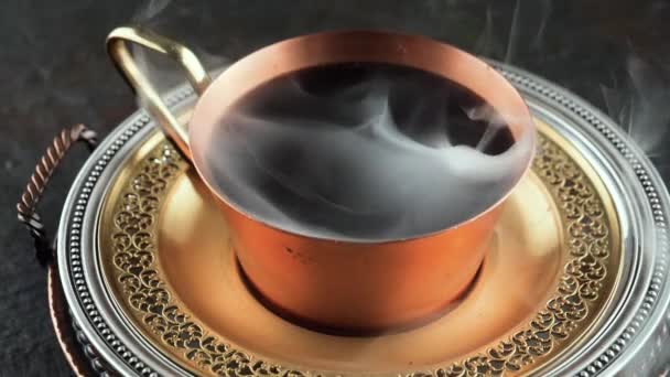 Hot Coffee Cup Steam Old Background — Stock Video