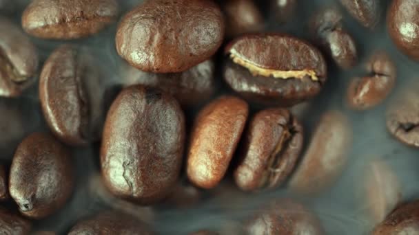 Chicchi Caffè Tostati Con Fumo Una Padella — Video Stock