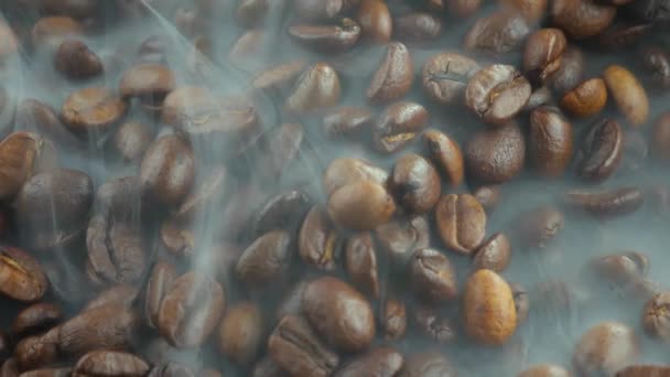 Pieczone Ziarna Kawy Dymem Patelni — Wideo stockowe