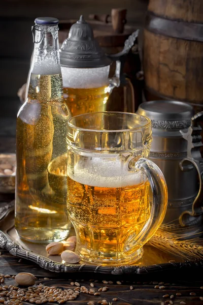 Licht Bier Een Glas Tafel — Stockfoto
