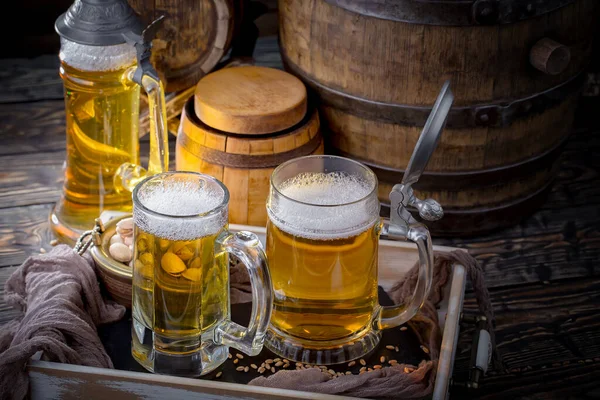 Licht Bier Een Glas Tafel — Stockfoto