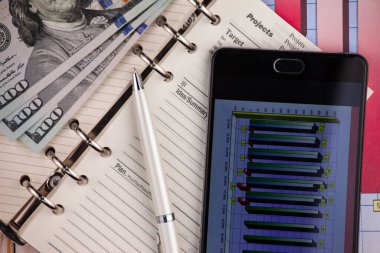 Ofiste masanın üstünde iş yapmak için eşyalar.