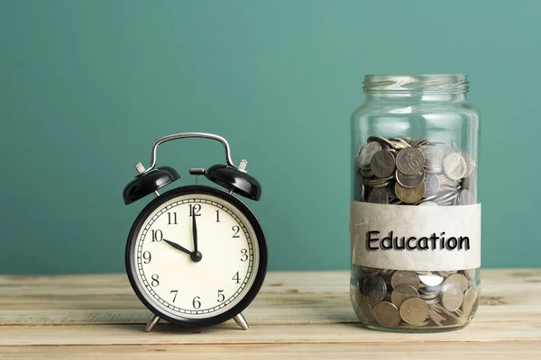 Alarm Clock with Coins Jar - Business Concept — Stock Photo, Image