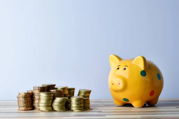 Piggybank en gouden munten — Stockfoto