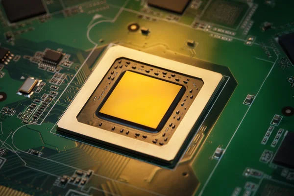 CPU integrata in luce dorata — Foto Stock