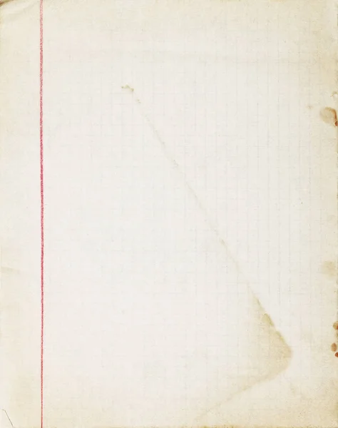 Старий вишитий шкільний паперовий лист з полями червоної лінії — стокове фото