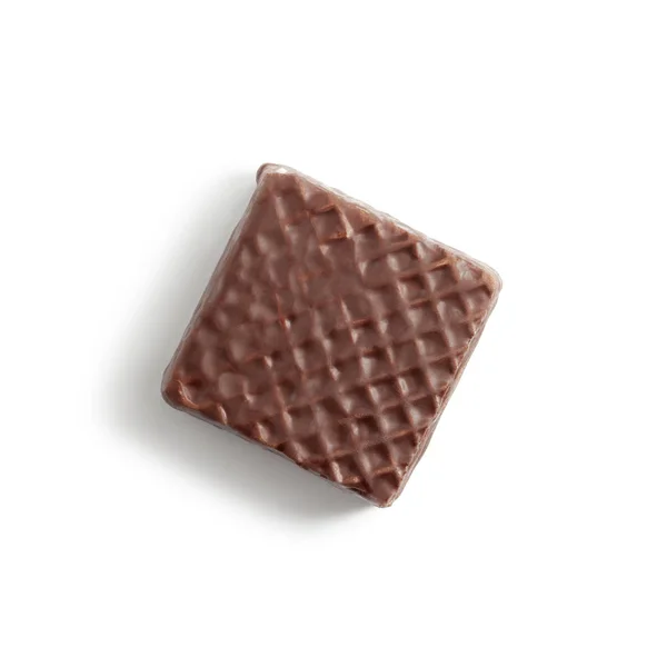 Kostka oplatky s čokoládou na bílém, izolovaná — Stock fotografie