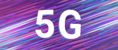 Çizgili dinamik arkaplan üzerine 5G yazıtları.
