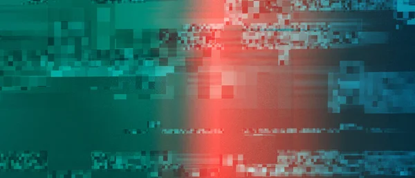 Digital signal damage with flare transition effect. Noise, glitch, interference and abstract pixels artifacts. Cyberspace, virtual reality, hacked system concept.
