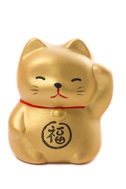 Beyaz zemin üzerine altın Japon şişman kedisi seramik