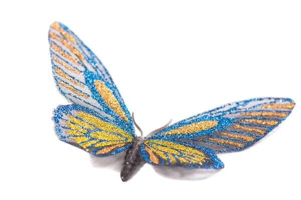 나비 장식 블루와 노란색 흰색 backgro에 고립 — 스톡 사진
