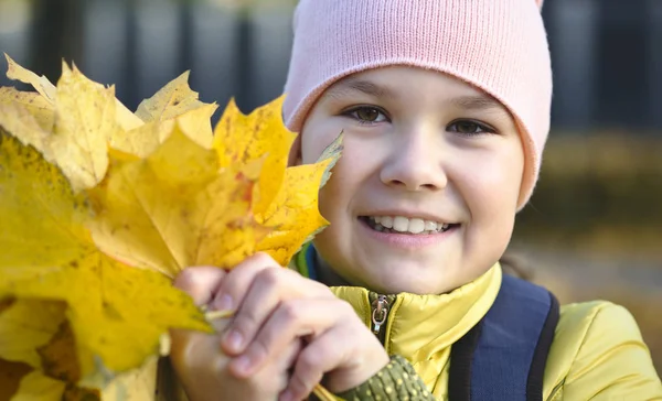 一个小女孩在秋天公园的肖像 — 图库照片