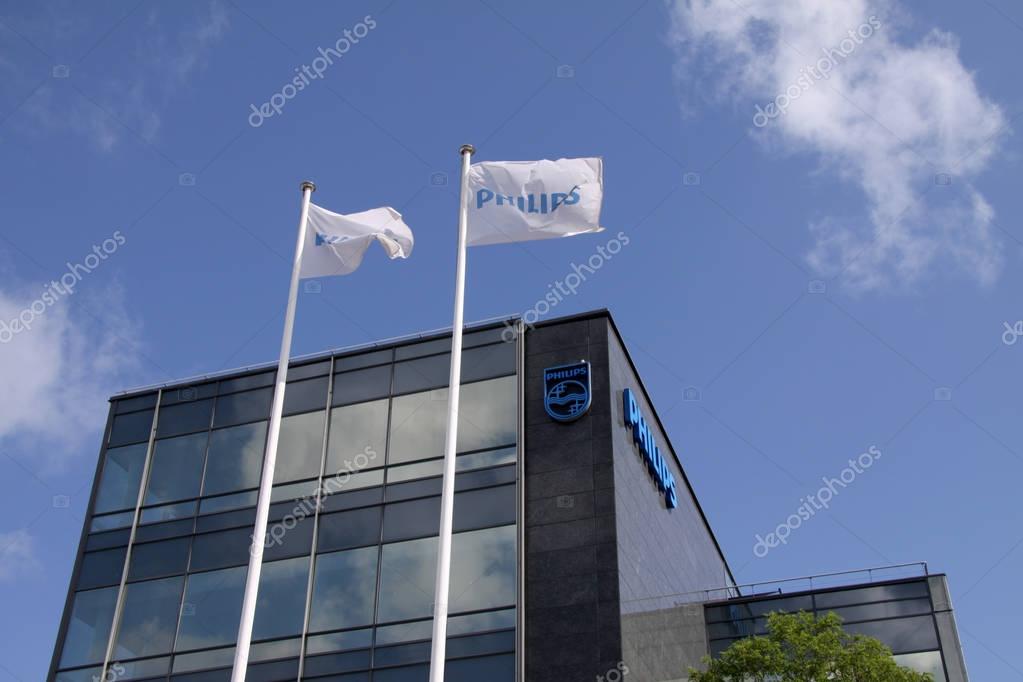 Philips company logo sign. Philips is a Dutch technology company headquartered in Amsterdam with primary divisions focused in the areas of electronics, health care and lighting. Copenhagen, Denmark, August 22, 2017.