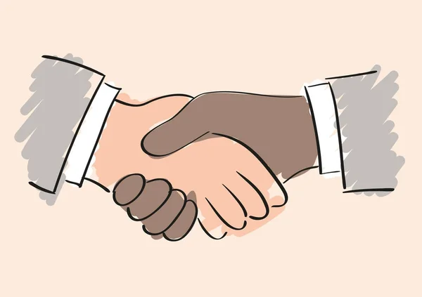 Hand vector drawing of handshake between a black/brown/afro american and white/caucasian man — Stock Photo, Image