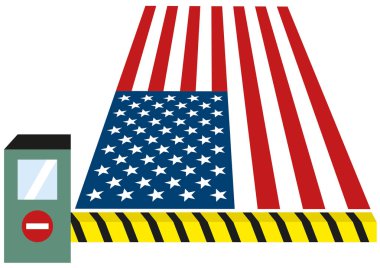 ABD Amerika Birleşik Devletleri otoyol koyar mallarına özel koyar ve kenarlıkları göçmenler izole vektörel clipart illüstrasyon için kapatır 