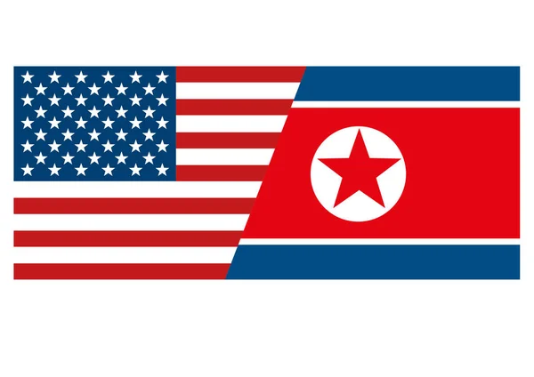 美国和北朝鲜国旗的孤立象征着朝鲜领导人邀请美国总统美利坚合众国唐纳德 特朗普开会谈判 — 图库矢量图片