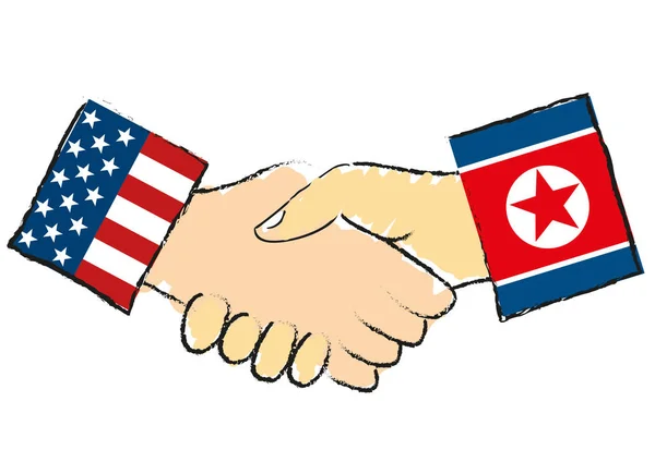 American North Korean Handshake Isolated Symbolizes North Koreas Leader Kim — Stock Vector