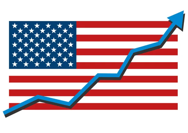 American Usa Flag Blue Arrow Graph Going Showing Strong Economy — Stock Vector