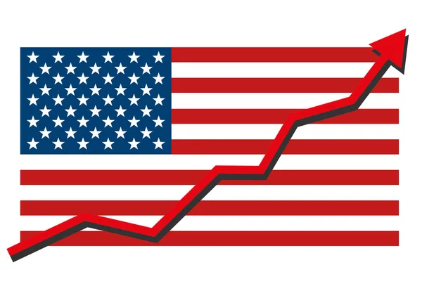 American Usa Flag Red Arrow Graph Going Showing Strong Economy — Stock Vector