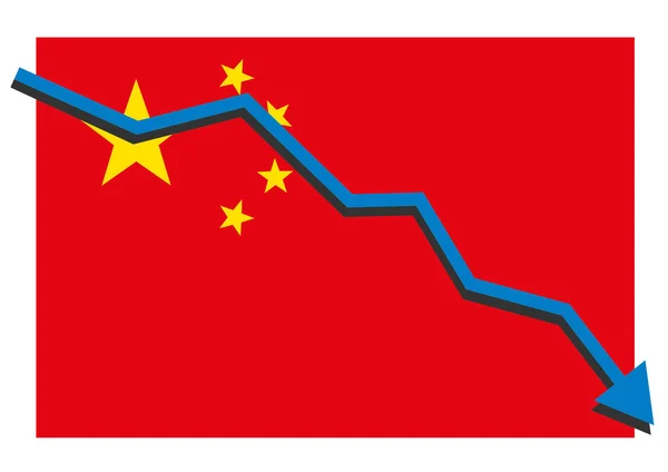 Bandeira China Com Gráfico Seta Vermelha Descendo Mostrando Recessão Econômica — Fotografia de Stock