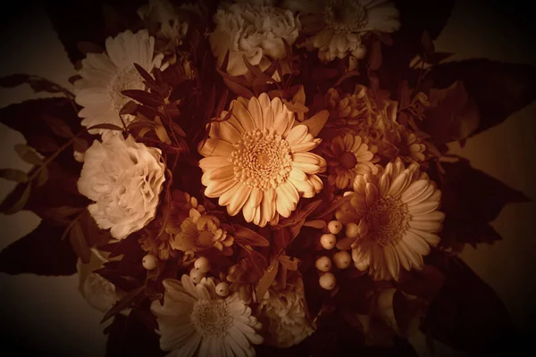 Урожайний Стиль Букет Безсмертних Квітів Стара Картина Тонких Тонованих Кольорах — стокове фото