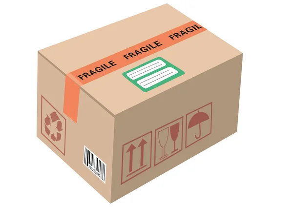 Caja Cartón Envase Cartón Paquete Cerrado Paquete Caja Con Manejo — Vector de stock