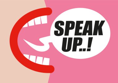 Word kabarcığın protesto kadın hakları için eşitlik ve uygunsuz cinsel davranış kadınların - elle çizilmiş vektör çizim pembe ve kırmızı - Speak Up bağıran kadın