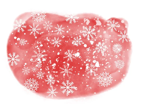 Abstract Winter Landscape Red Watercolor Splash Snowflakes White Background Copy — ストック写真