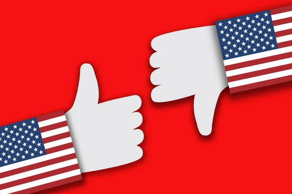Handen Omhoog Duimen Omlaag Met Mouwen Als Amerikaanse Vlag Usa — Stockfoto