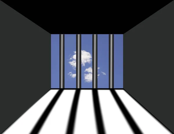 Jail Seen Interior Prison Cell Light Shining Barred Window Blue — Stock Photo, Image