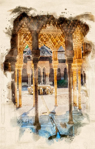 Het Hof Van Leeuwen Alhambra Palace Granada Spanje — Stockfoto