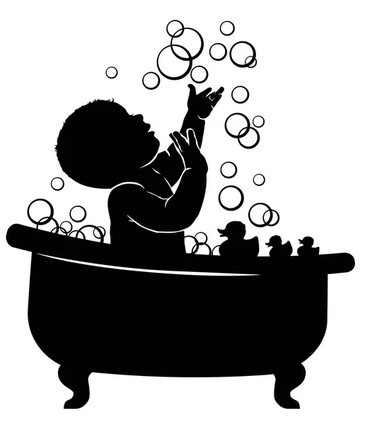 Silhouet Baby badkamer Spen bubbels — Stockvector