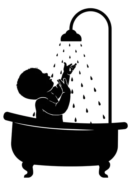 Силуэт ребенка в ванной под душем — стоковый вектор