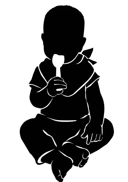 Silhouette bébé avec cuillère — Image vectorielle