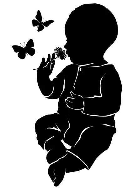 Silhouette baby flowers and butterflies — Stock Vector