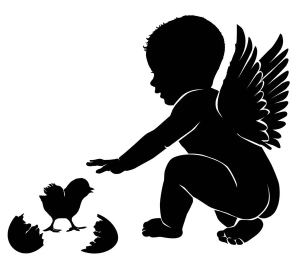Angel bebé con alas pollito de Pascua — Vector de stock