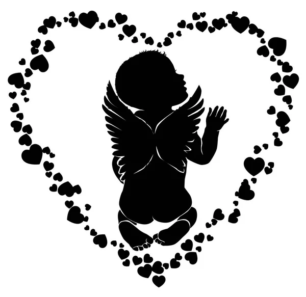 Дитина ангел з крилами у серцях — стоковий вектор