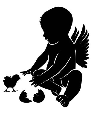 Little angel with wings and Easter chick clipart
