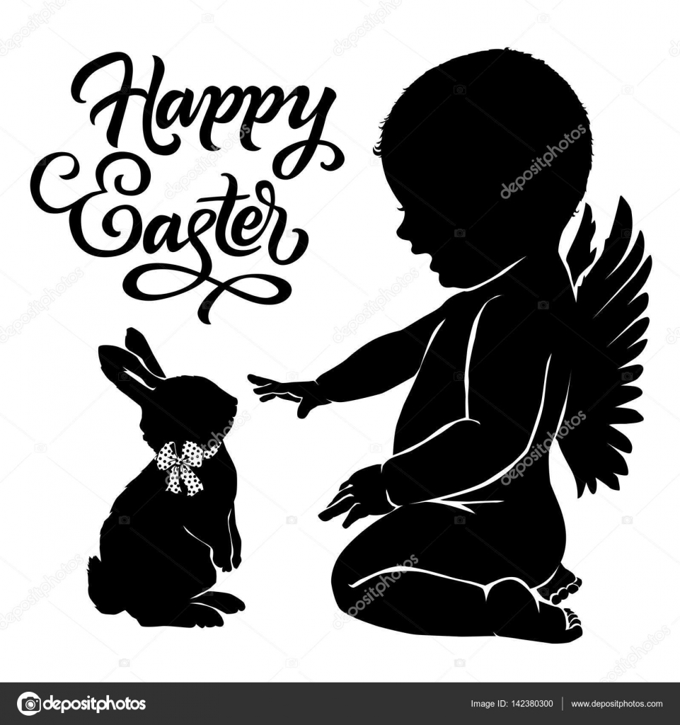 Silhouettes Baby Angel And Bunny Happy Easter Vector Image By C Pinkkoala Vector Stock Silhouettes Baby Angel And Bunny Happy Easter Vector Image By C Pinkkoala Vector Stock
