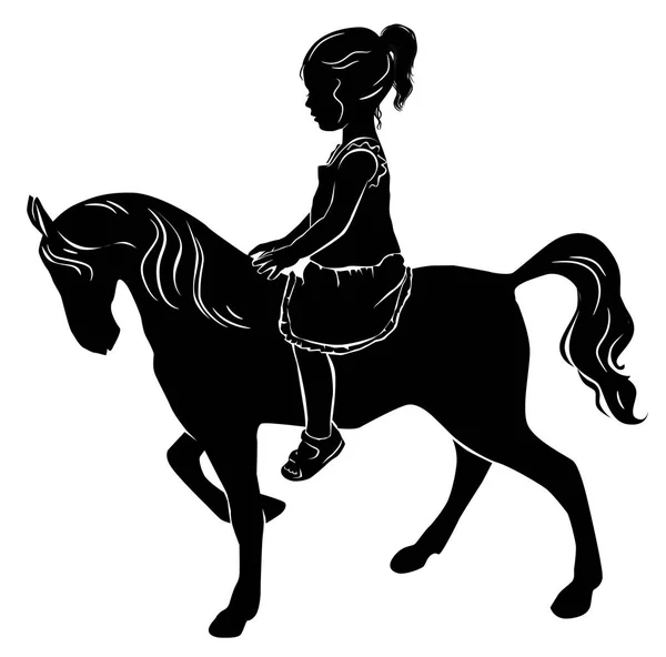 Silhouette little girl on horse — Stock Vector