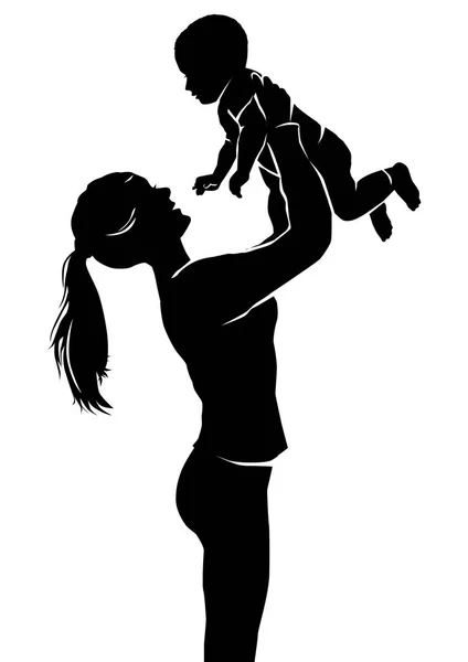 シルエットの母親と赤ちゃん — ストックベクタ